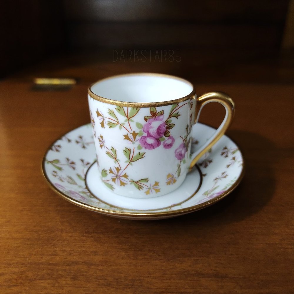 Vintage Limoges France Floral Print Demitasse Teacup and Saucer